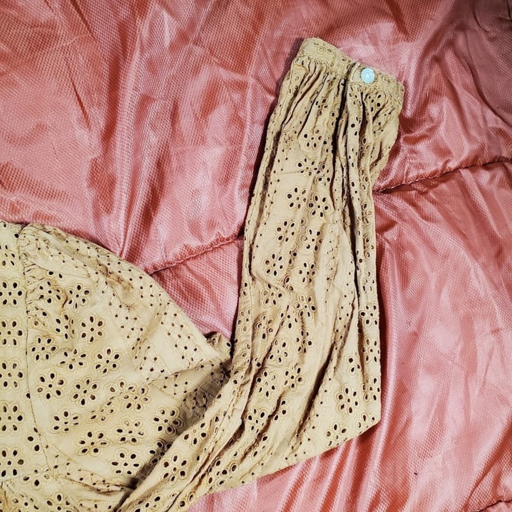 Madewell Eyelet Women‎ Medium Double Tie Peasant Top Long Sleeve Boho True Brown - Picture 6 of 14